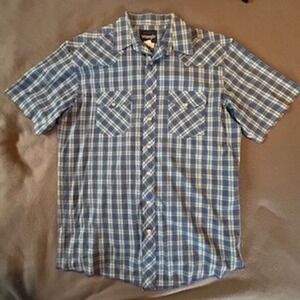 Wrangler Short Sleeve Western Shirt Men's Blue Plaid Pearl Snap Button 16.5 Tall